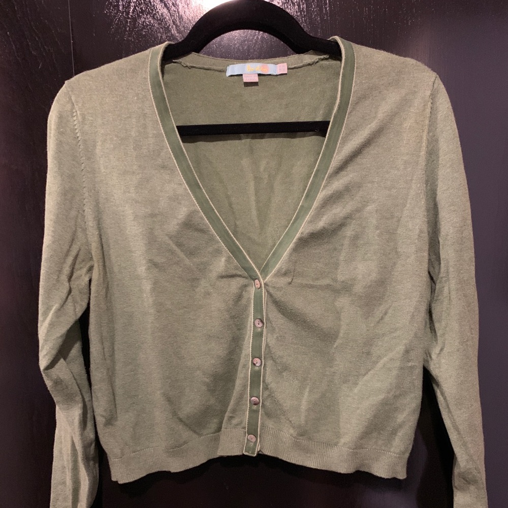 Boden Sage Green V‑Neck Button Cardigan